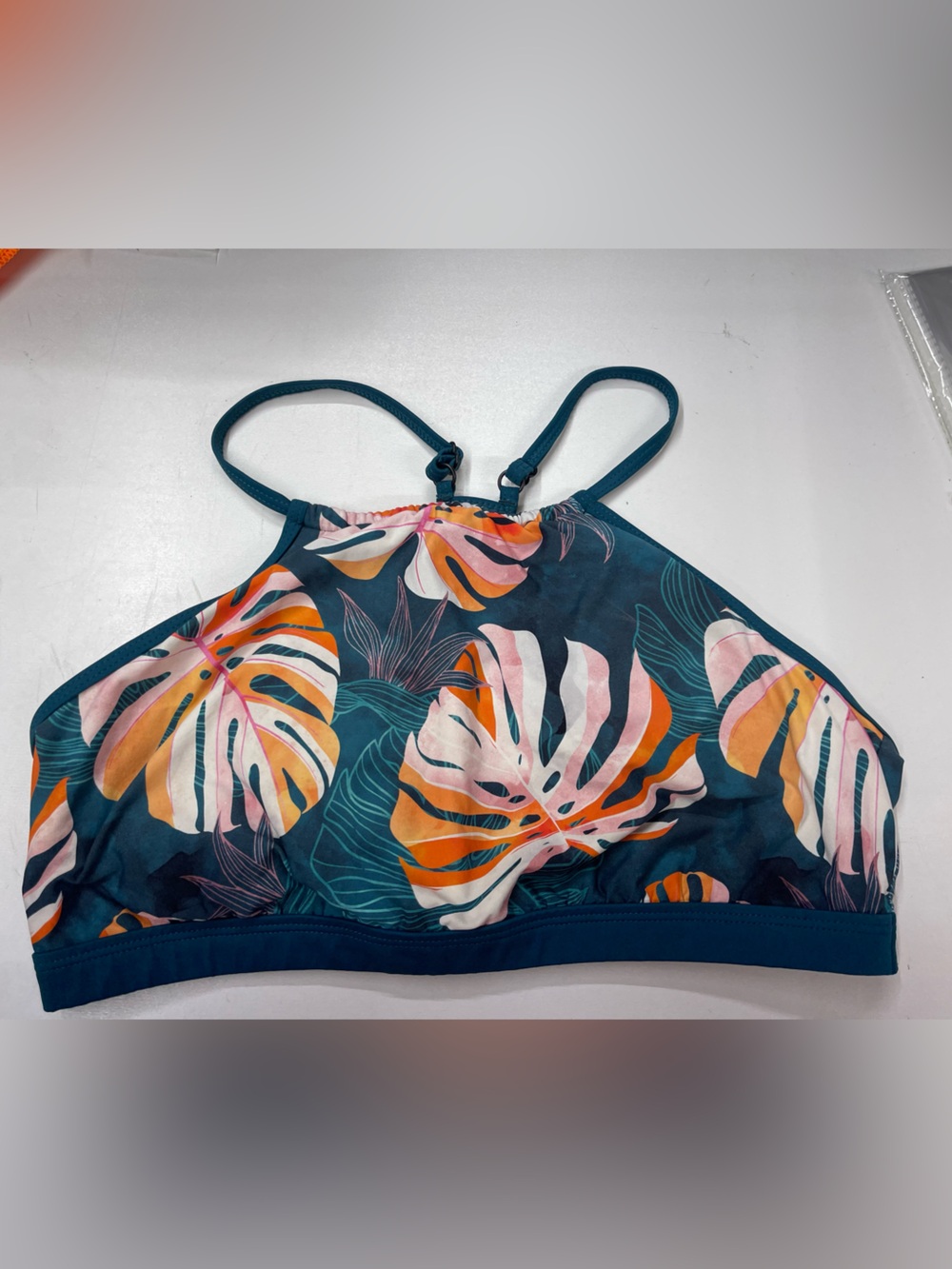 Title Nine Teal & Coral Floral-Leaf Bikini Top